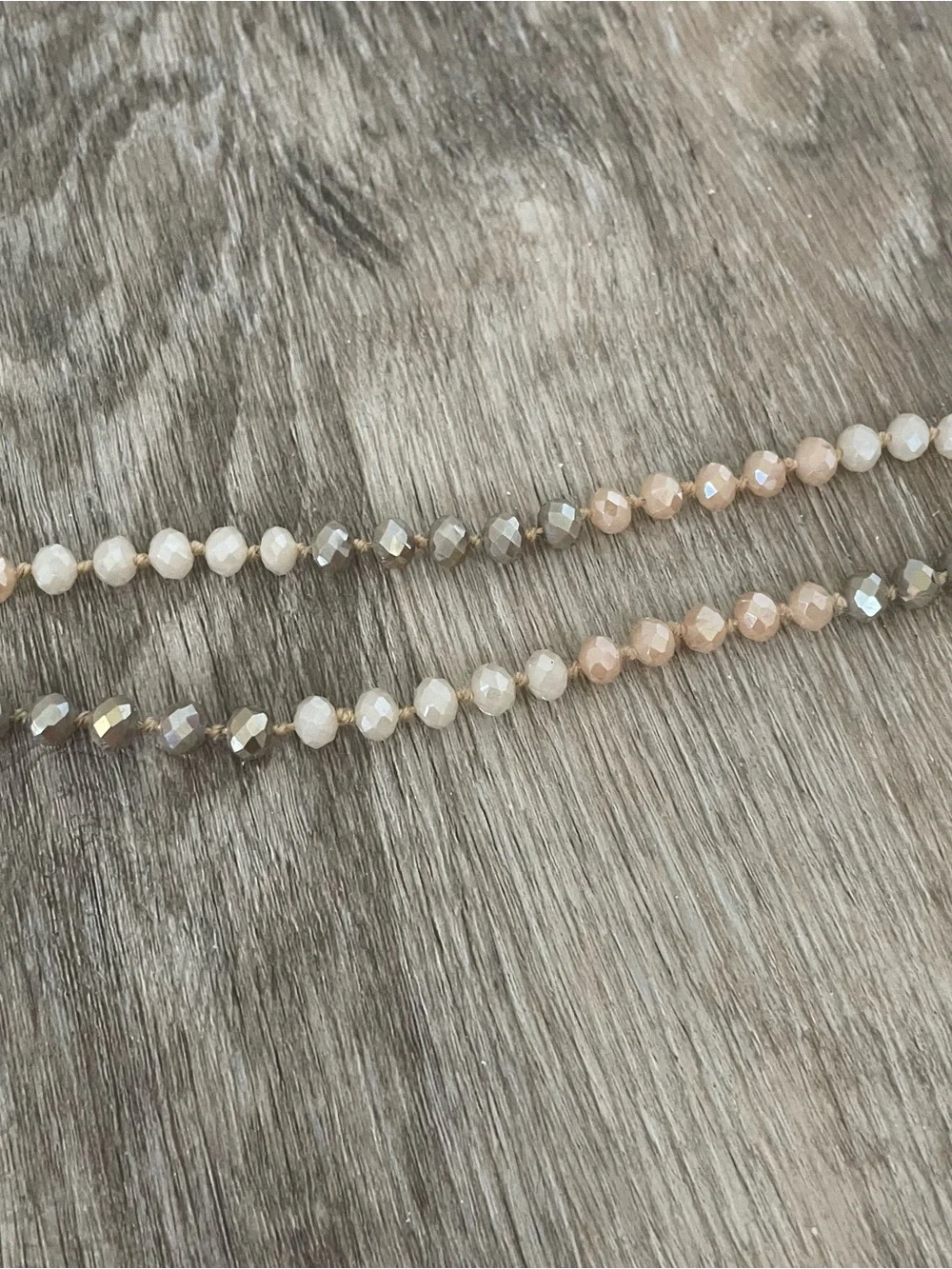 Layered Beaded Statement Necklace – Blush Pink, Cream & Gray Faceted Beads
